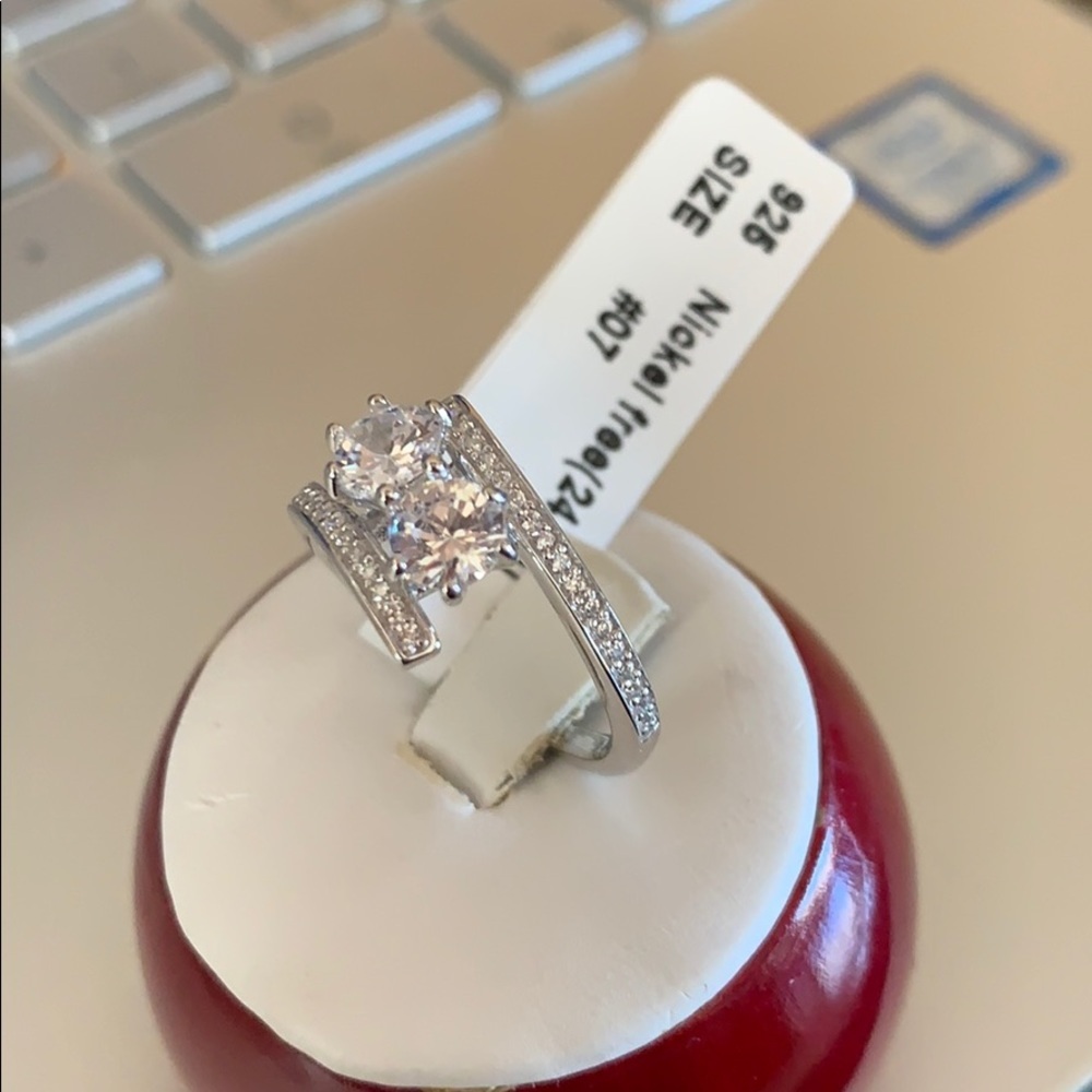 Double Round CZ Stone Promise Engagement Ring - Picture 7 of 9